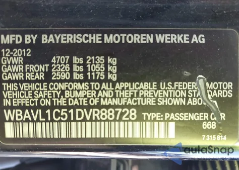 2013 BMW X1 xDrive28I from USA, damaged, VIN WBAVL1C51DVR88728